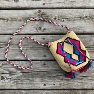 Woven Tassel Detailed Multi Colored Crossbody Bag